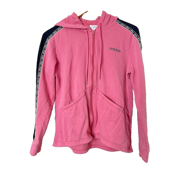 Adidas Full Zip Hoodie Jacket Athletic Running Track Pink Black Womens Medium - Picture 1 of 6
